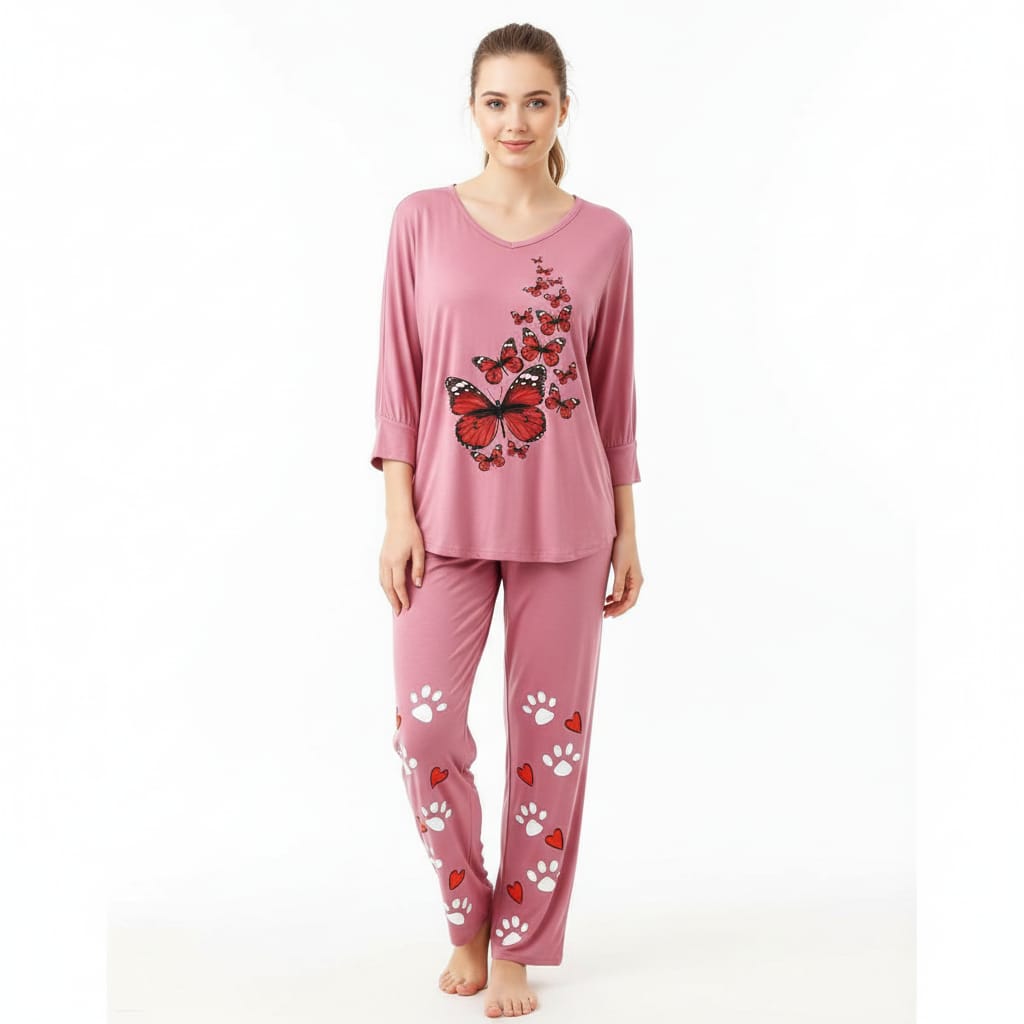 Women’s Summer Butterfly Print Loungewear Set – Soft Jersey