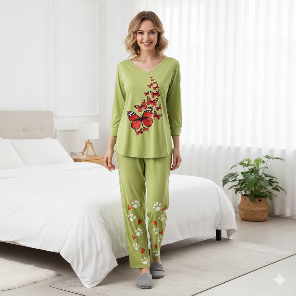 Women’s Summer Butterfly Print Loungewear Set – Soft Jersey