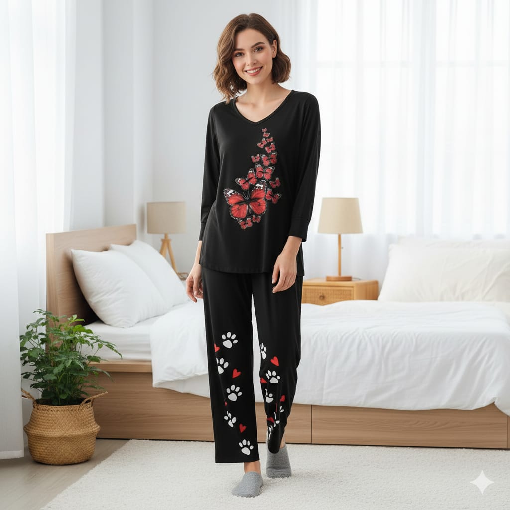 Women’s Summer Butterfly Print Loungewear Set – Soft Jersey