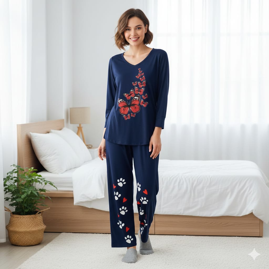 Women’s Summer Butterfly Print Loungewear Set – Soft Jersey