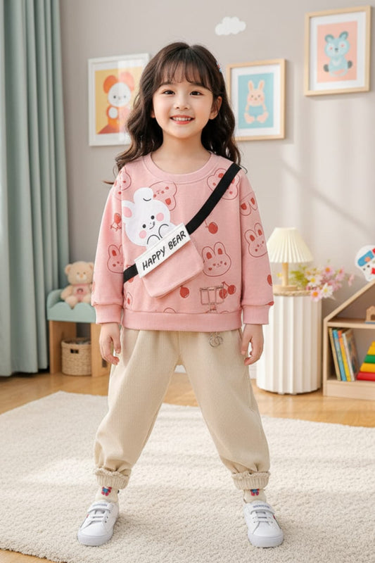 Hello Winter – Bunny Pink Double Fleece Set (1–10 Years)