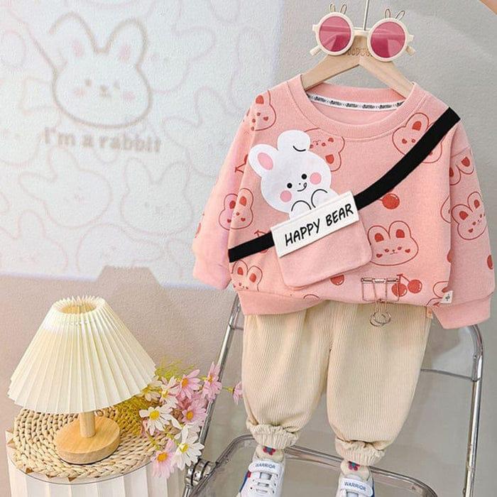 Hello Winter – Bunny Pink Double Fleece Set (1–10 Years)