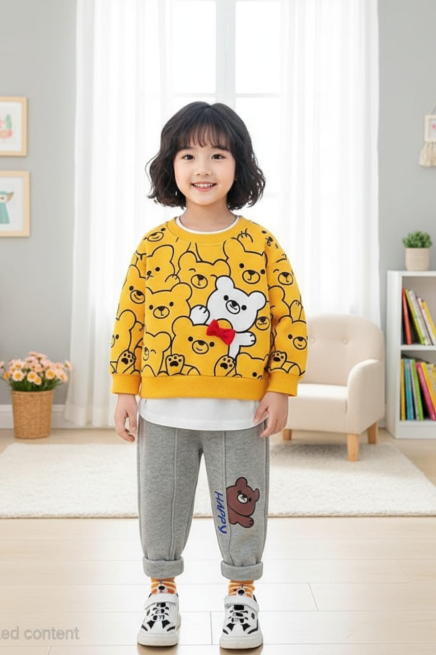 Hello Winter – Yellow Bear Party Double Fleece Set (1–10 Years)