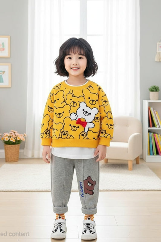 Hello Winter – Yellow Bear Party Double Fleece Set (1–10 Years)