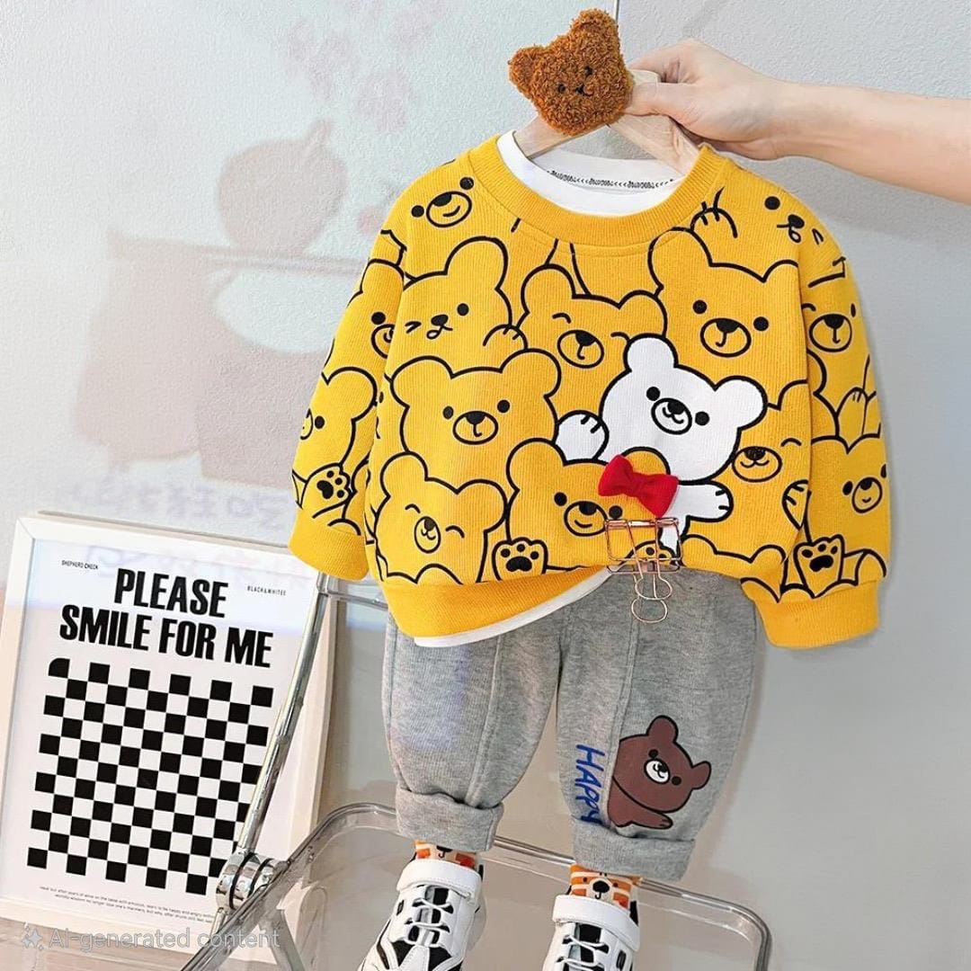 Hello Winter – Yellow Bear Party Double Fleece Set (1–10 Years)