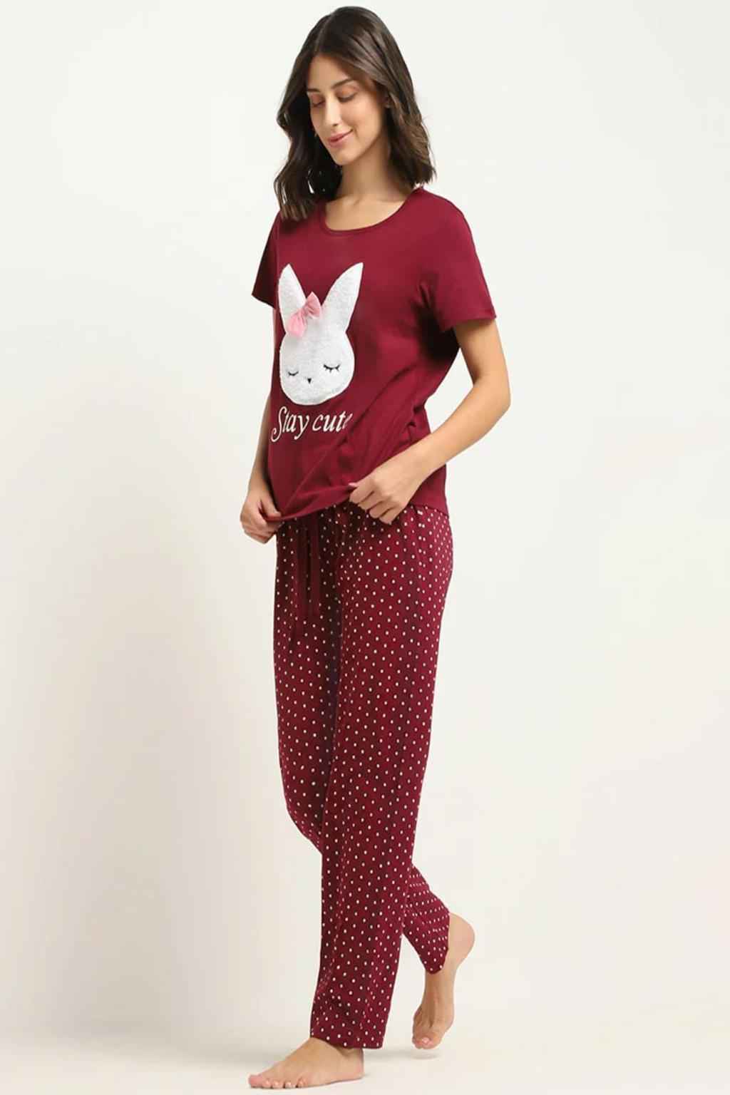 Polka Dot Maroon Night Suit – Stay Cute Style