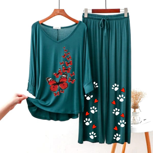 Women’s Summer Butterfly Print Loungewear Set – Soft Jersey