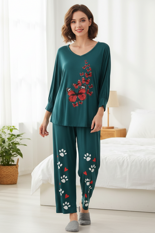 Women’s Summer Butterfly Print Loungewear Set – Soft Jersey