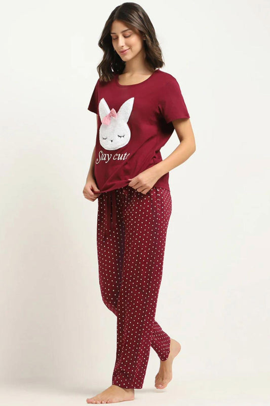Polka Dot Maroon Night Suit – Stay Cute Style