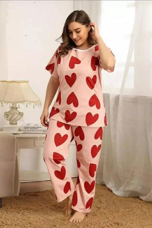 Pink Heart Print Loungewear Set