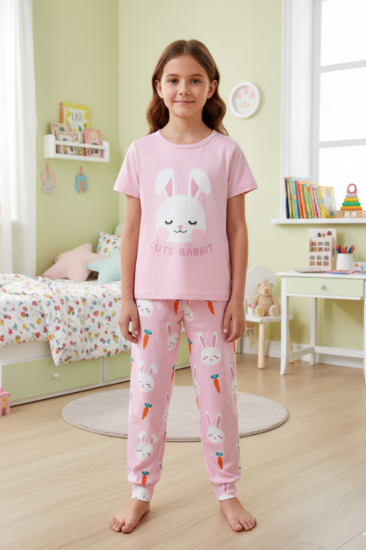 Baby Girl Pink Cute Rabbit T-Shirt & Pajama Set