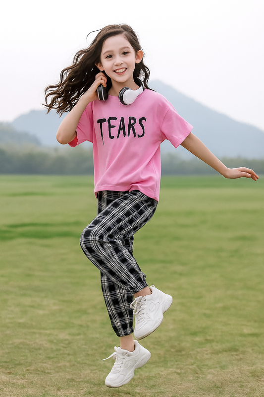 Baby Girl Pink Tears T-Shirt & Check Pajama - Al SafouhStore