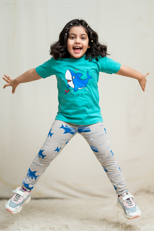 Baby Girl Blue Shark T-Shirt & Pajama Set - Al SafouhStore