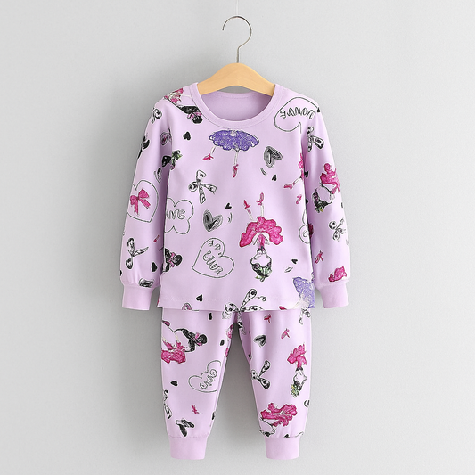 Girls Cartoon Print Pajama Set – Soft Cotton - Al SafouhStore