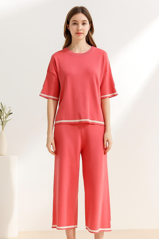 Elegant Coral Pink Two-Piece Lounge Set - Al SafouhStore