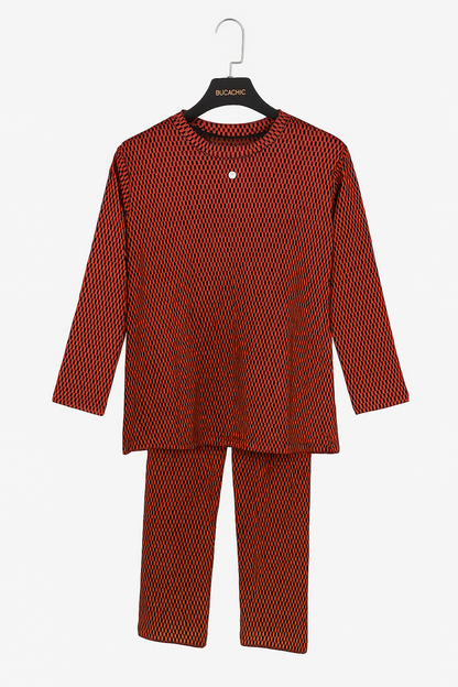 Winter Warm Terry Fleece Nightwear Set – Maroon & Black - Al SafouhStore