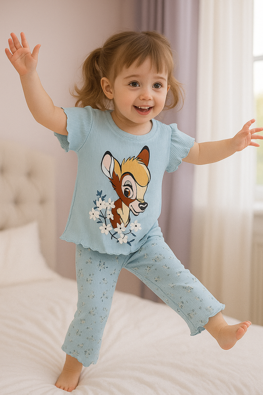 Blue Deer Print Kids Outfit - Al SafouhStore