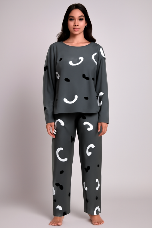 Trendy Black & White Polka Abstract Nightwear Set – Relaxed Fit - Al SafouhStore