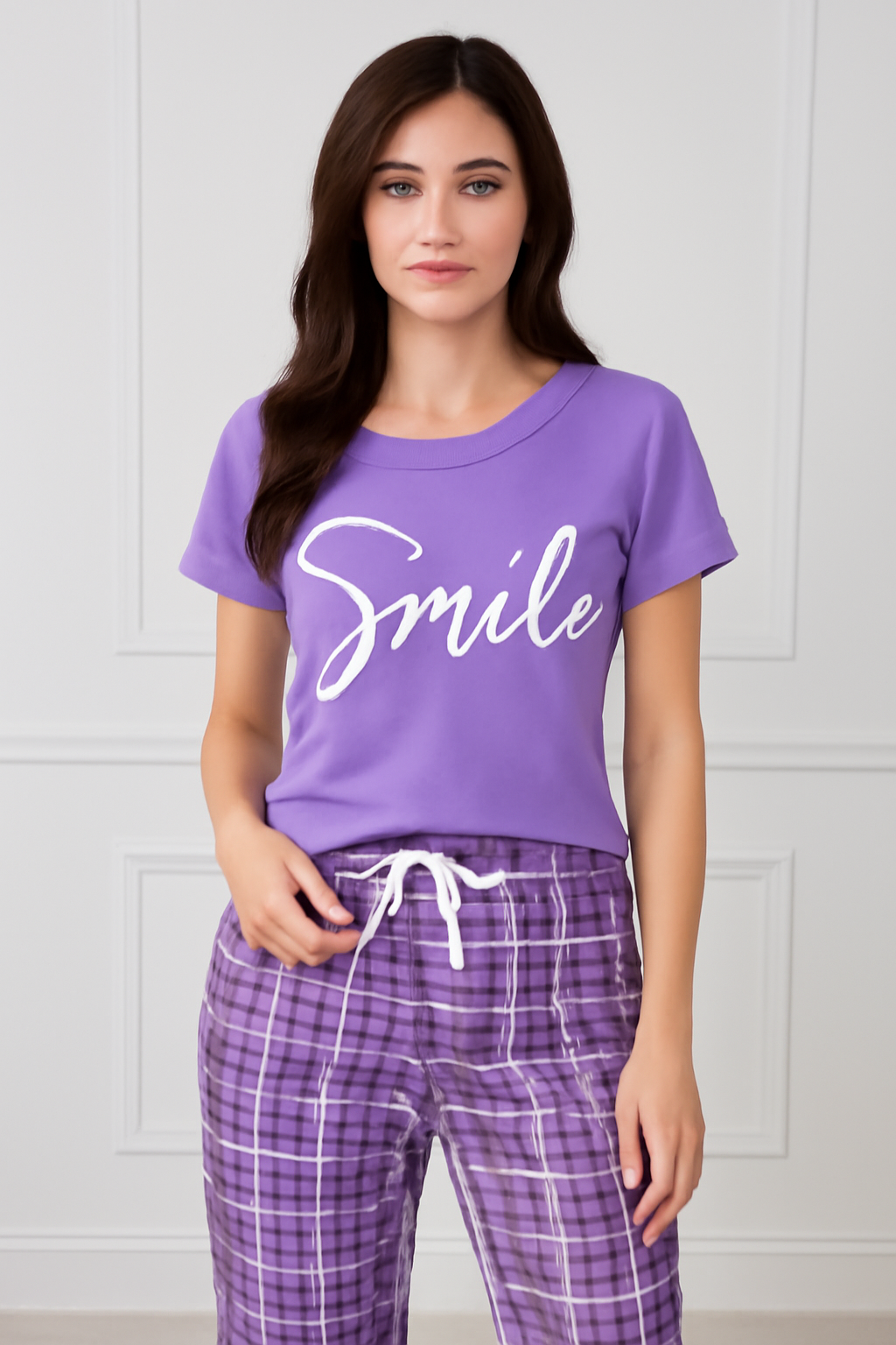 Purple Smile Printed Nightwear Set - Al SafouhStore