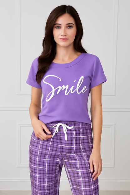 Purple Smile Printed Nightwear Set - Al SafouhStore