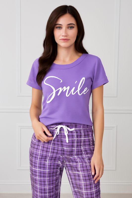 Purple Smile Printed Nightwear Set - Al SafouhStore