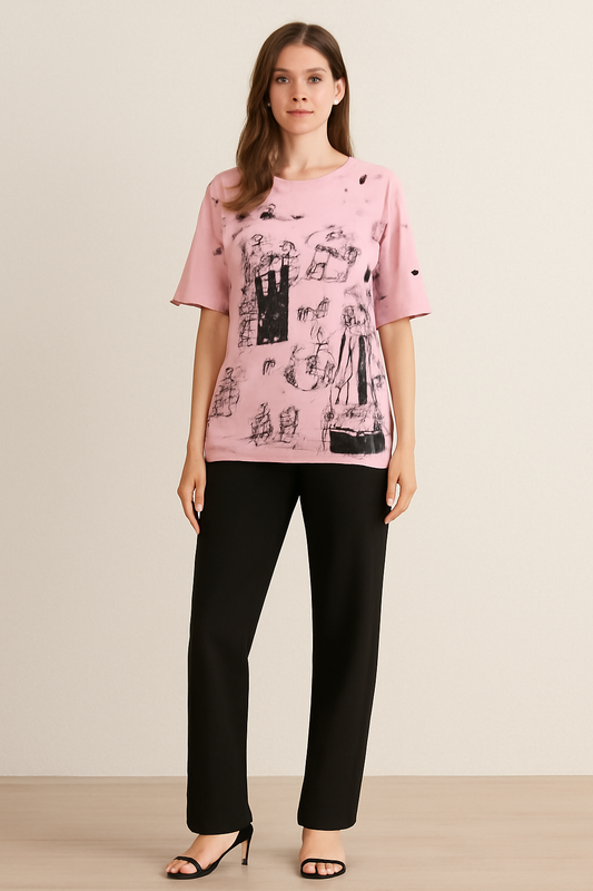 Pink Graphic T-Shirt & Black Pants Set - Al SafouhStore