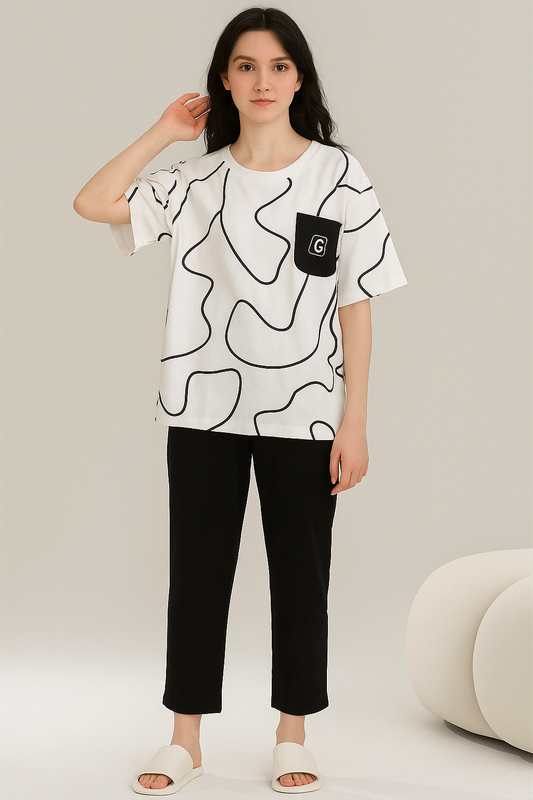 White & Black Casual Lounge Set - Al SafouhStore