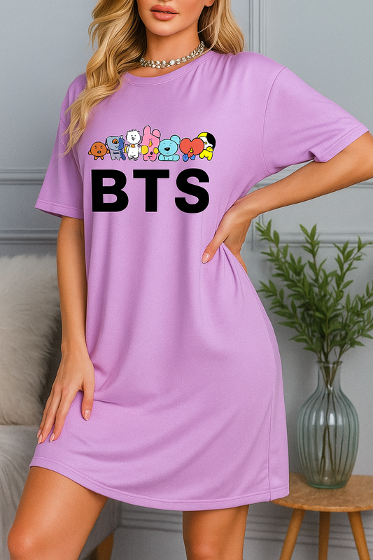 Casual Long T-Shirt Dress for Women – BTS Graphic Print