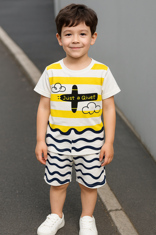 Airplane Striped T-Shirt & Shorts Set ✈️ - Al SafouhStore