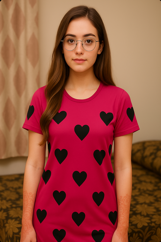 Pink Heart Printed Nightwear Set - Al SafouhStore