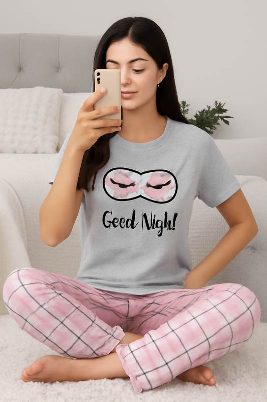 Good Night Pajama Set Grey & Pink Check - Al SafouhStore