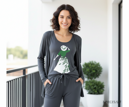 Lady Silhouette Print Night Suit