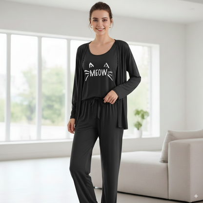 Meow Cat Print Night Suit