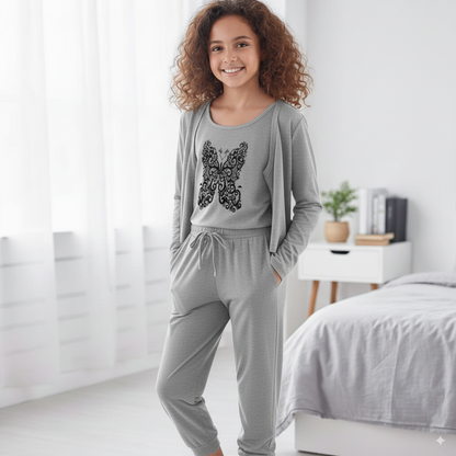 Summer Cotton 3PC Night Suit – Butterfly Design