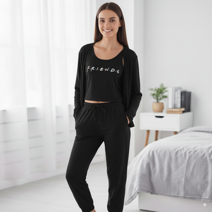 Summer Cotton 3PC Night Suit – Friends Print