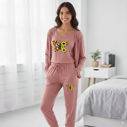 Summer Cotton 3PC Night Suit – Yellow Floral Print