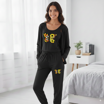 Summer Cotton 3PC Night Suit – Yellow Floral Print