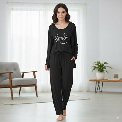 Smile Print 3pc Night Suit (Navy Blue)