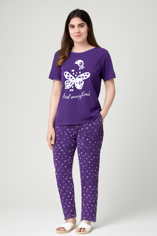 Purple Butterfly Printed Nightwear Set - Al SafouhStore