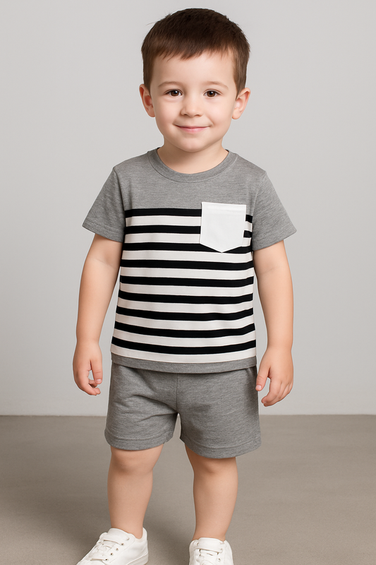 Grey Striped Pocket Baby Outfit - Al SafouhStore