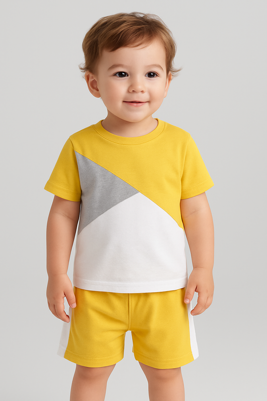 Trendy Kids Summer Outfit Yellow & White Color Block Set - Al SafouhStore