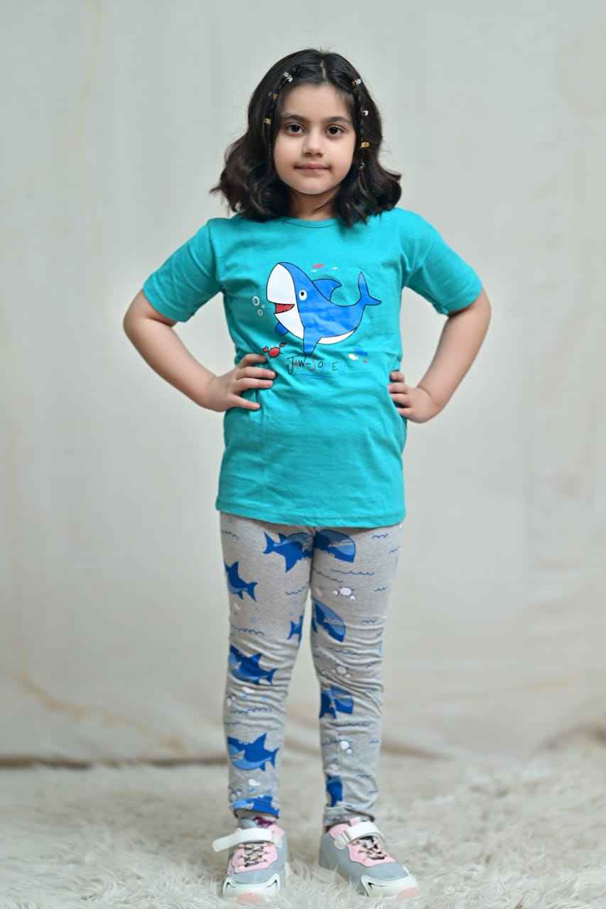 Baby Girl Blue Shark T-Shirt & Pajama Set