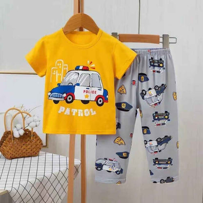 Baby Boy Yellow Police Car T-Shirt & Grey Pajama Set