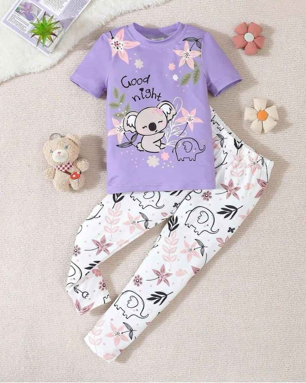 Baby Girl Purple Koala T-Shirt & Elephant Pajama Set
