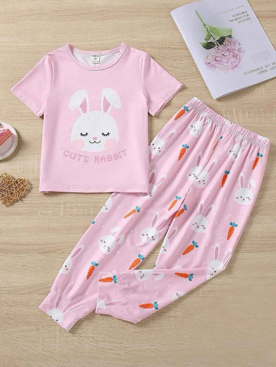 Baby Girl Pink Cute Rabbit T-Shirt & Pajama Set