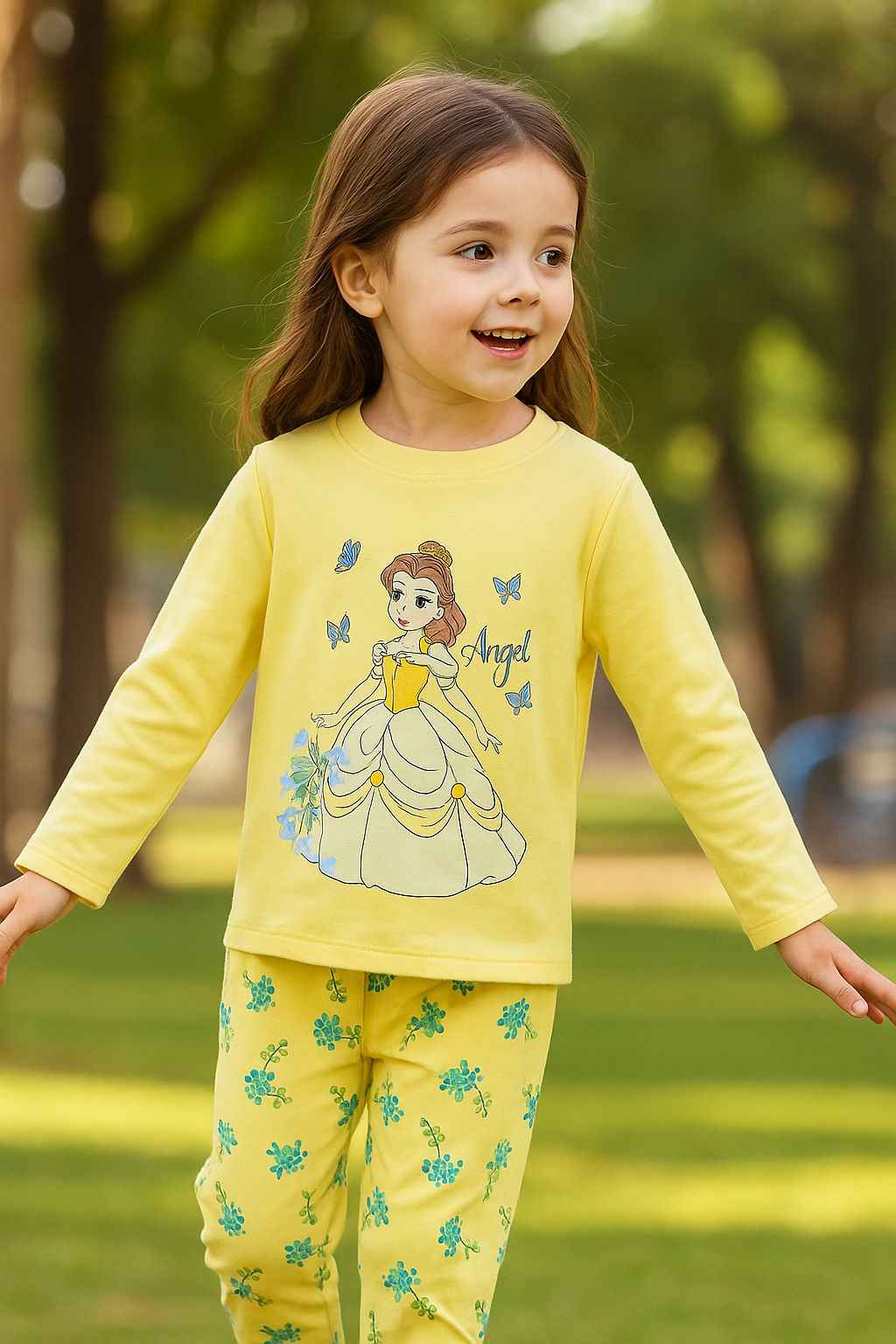 Girls Yellow Princess Nightwear Suit