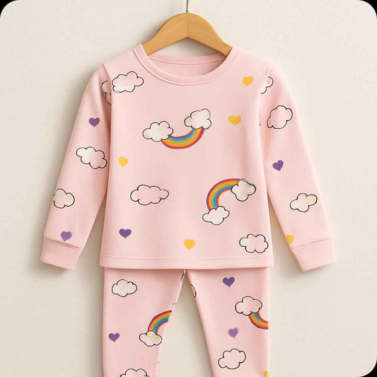 🌈 Kids Rainbow Pajama Set – Soft Cotton Nightwear 🌙