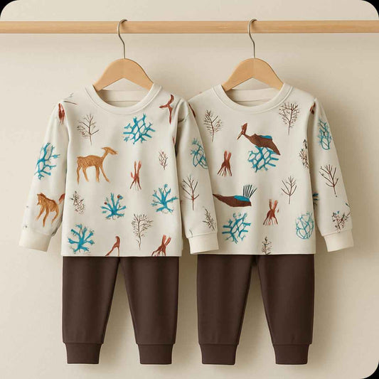 Kids Pajama Set – Soft Cotton Nightwear with Animal Print