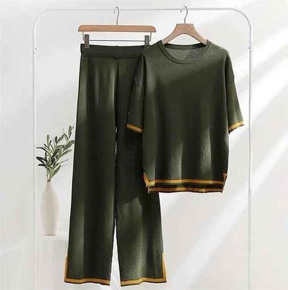 Elegant Olive Green Two-Piece Loungewear Set