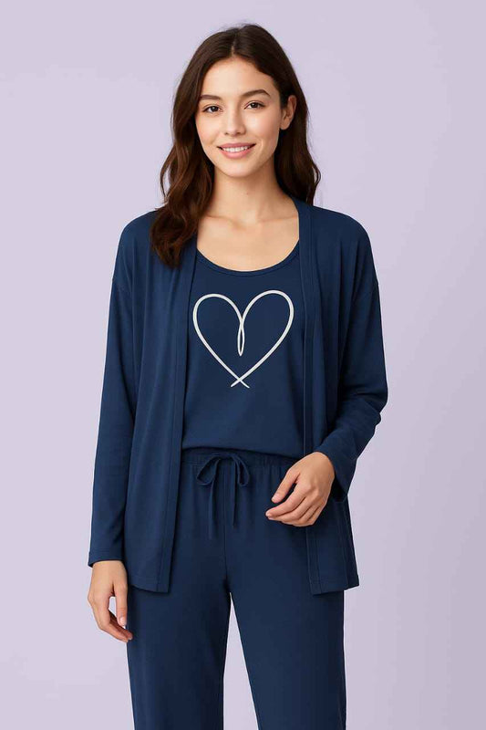 Heart Print 3pc Night Suit